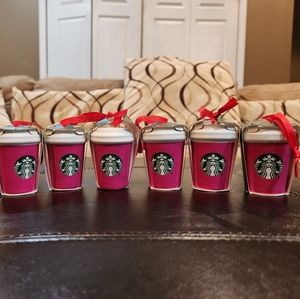 5 Pink Starbucks cup christmas ornament